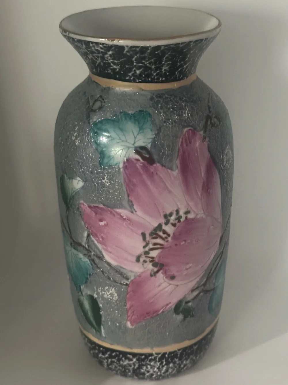 Decorative Floral Ceramic Vase with Pink Lotus Motif